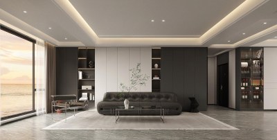 现代简约黑白灰客厅3D模型下载